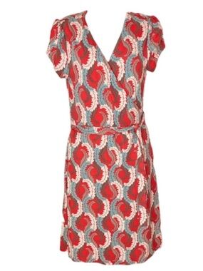 BODEN Marie V-Neck Wrap Dress Coral Blue Size 10R